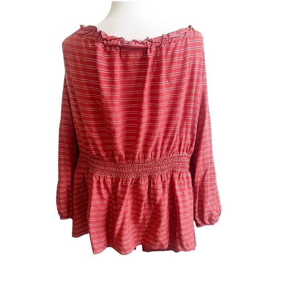 Lane Bryant Size 26/28 Square Neck Off The Shoulder Peasant Blouse Pink Metallic - Picture 9 of 12